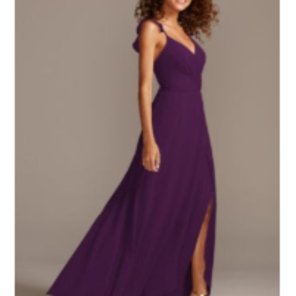 David's Bridal Ruffle Spaghetti Strap Chiffon Dress Plum Size 22